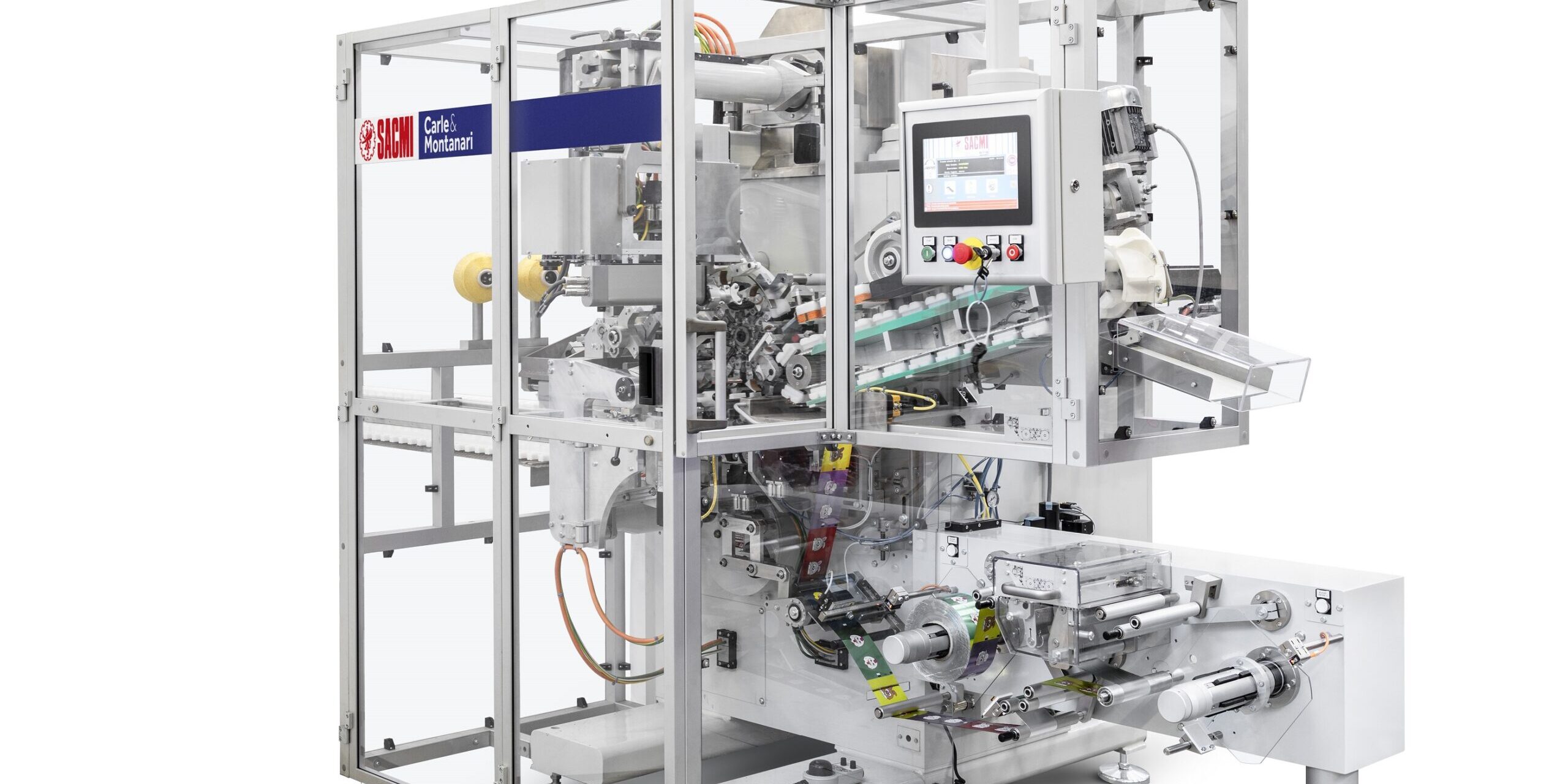 Die neue Wickelmaschine H-SM (Hybrid Sweet Magic) verpackt Schokoladenhohlkörper mit Aufhängfaden. (© SACMI Packaging & Chocolate). Die neue Wickelmaschine H-SM (Hybrid Sweet Magic) verpackt Schokoladenhohlkörper mit Aufhängfaden. (© SACMI Packaging & Chocolate).